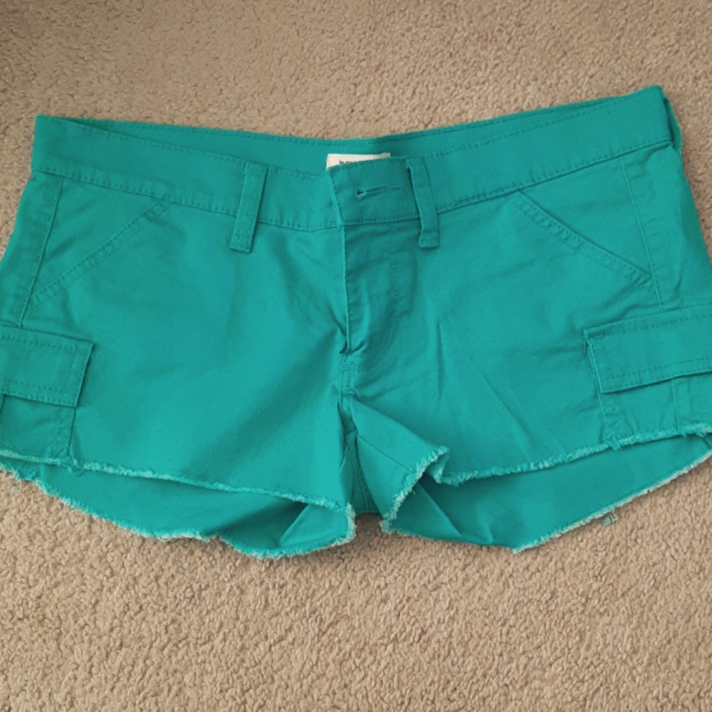 Seafoam green colored shorts.